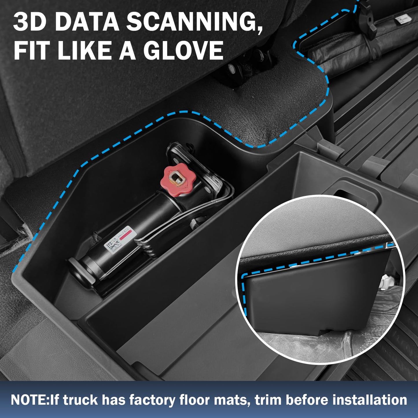 Abystar Under Seat Storage Box for Chevrolet Silverado & GMC Sierra 1500 2019–2026, 2500HD 3500HD 2020–2026, Rear Underseat Organizer, Hidden Tool Storage, No Drill Installation, Black