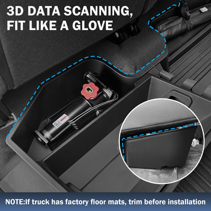 Abystar Under Seat Storage Box for Chevrolet Silverado & GMC Sierra 1500 2019–2026, 2500HD 3500HD 2020–2026, Rear Underseat Organizer, Hidden Tool Storage, No Drill Installation, Black