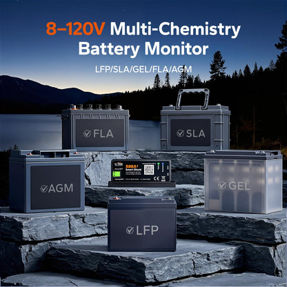 Litime 500A Bluetooth Battery Shunt, Compatible with 8V–120V Lead Acid, LFP, Lithium, AGM Batteries, SOC, Alarm Alerts, History Records, App Monitoring, Ideal for RV/Marine/Off-Grid