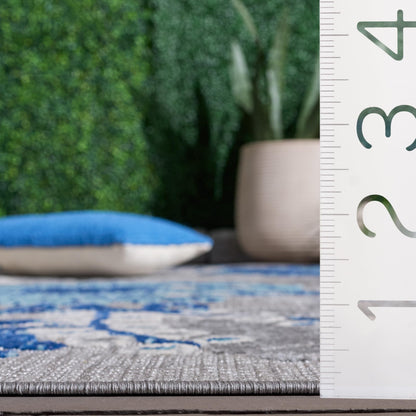 SAFAVIEH Washable Rug Outdoor Cabana Collection - 8' x 10', Grey & Blue, Non-Shedding & Easy to Clean, Ideal for Patio, Backyard, Mudroom (CBN832F)