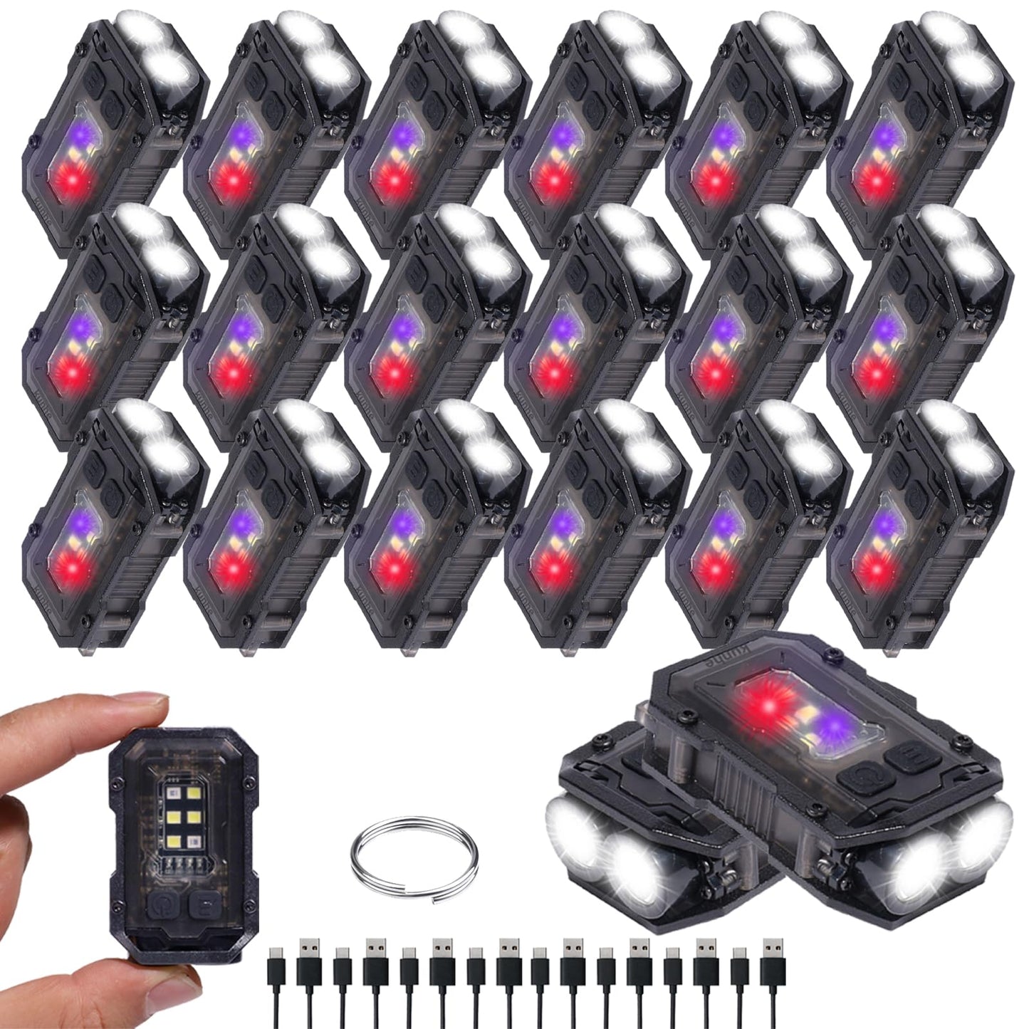 KunHe 20 Pack Bulk Rechargeable EDC Flashlight 280 Lumen 8Modes Mini Keychain Pack with Clip on Flashlight USB-C Magnetic COB Side Light Keychain Light Suitable for Night Work Hiking Dog Walking Gift