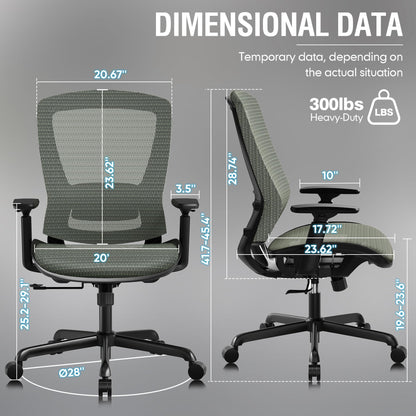 ELABEST Mesh Office Chair,Ergonomic Computer Desk Chair,Sturdy Task Chair- Adjustable Lumbar Support & Armrests,Tilt Function,Comfort Wide Seat,Swivel Home Office Chair (Dusty Sage)