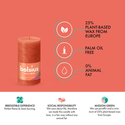 BOLSIUS 4 Pack Orange Rustic Pillar Candles - 2.75 X 5 Inches - Premium European Quality - Includes Natural Plant-Based Wax - Unscented Dripless Smokeless 60 Hour Party Décor and Wedding Candles