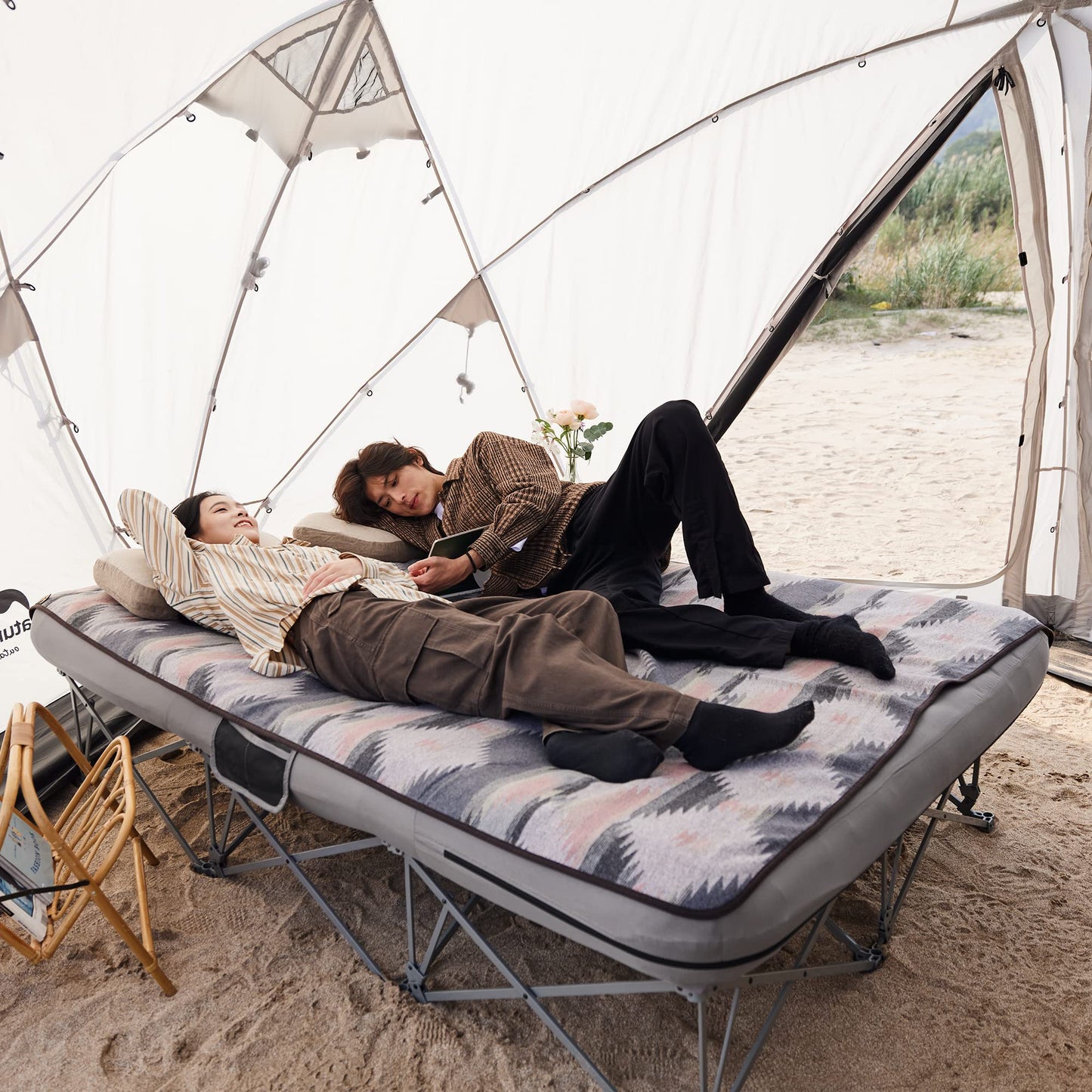 Naturehike CosyWild 2 Person Camping Cot Frame Only, Air Mattress Not Included, Folding Full Size Camping Bed Frame with Side Pocket and Carry Bag