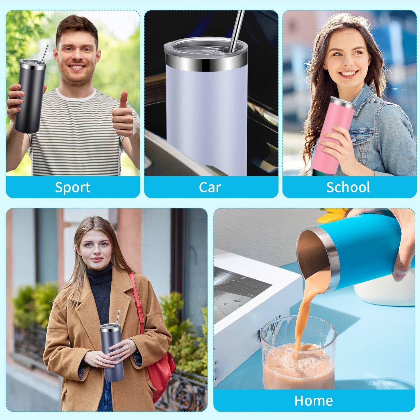 Remagr Skinny Tumblers Bulk 20 oz Stainless Steel with Lids and Straws Blank Slim Insulated Cup Double Layer Water Cups for Travel, DIY(Bright Color,28 Pcs)