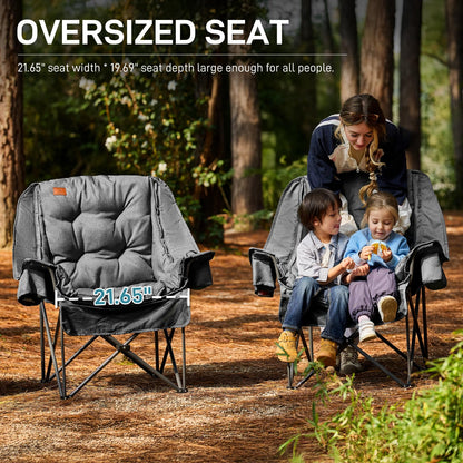 EVER ADVANCED XL Camping Chair with Detachable Cushion, Mesh Chair for Adults Foldable, Oversized Heavy Duty Folding Chair with Cooler Mesh Pocket Cupholder Outdoor Fishing, Supports 400LBS Grey