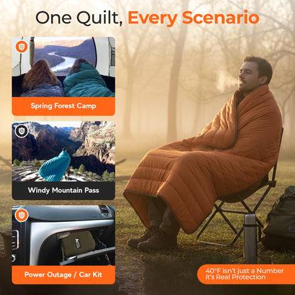 Sierra Madre Puffle 40 Camping Blanket – 5-in-1 Packable Warm Puffy Camping Quilt, Sleeping Bag & Camp Blanket – Lightweight, Water-Resistant Backpacking Quilt for Hiking, Travel & Outdoor Adventures