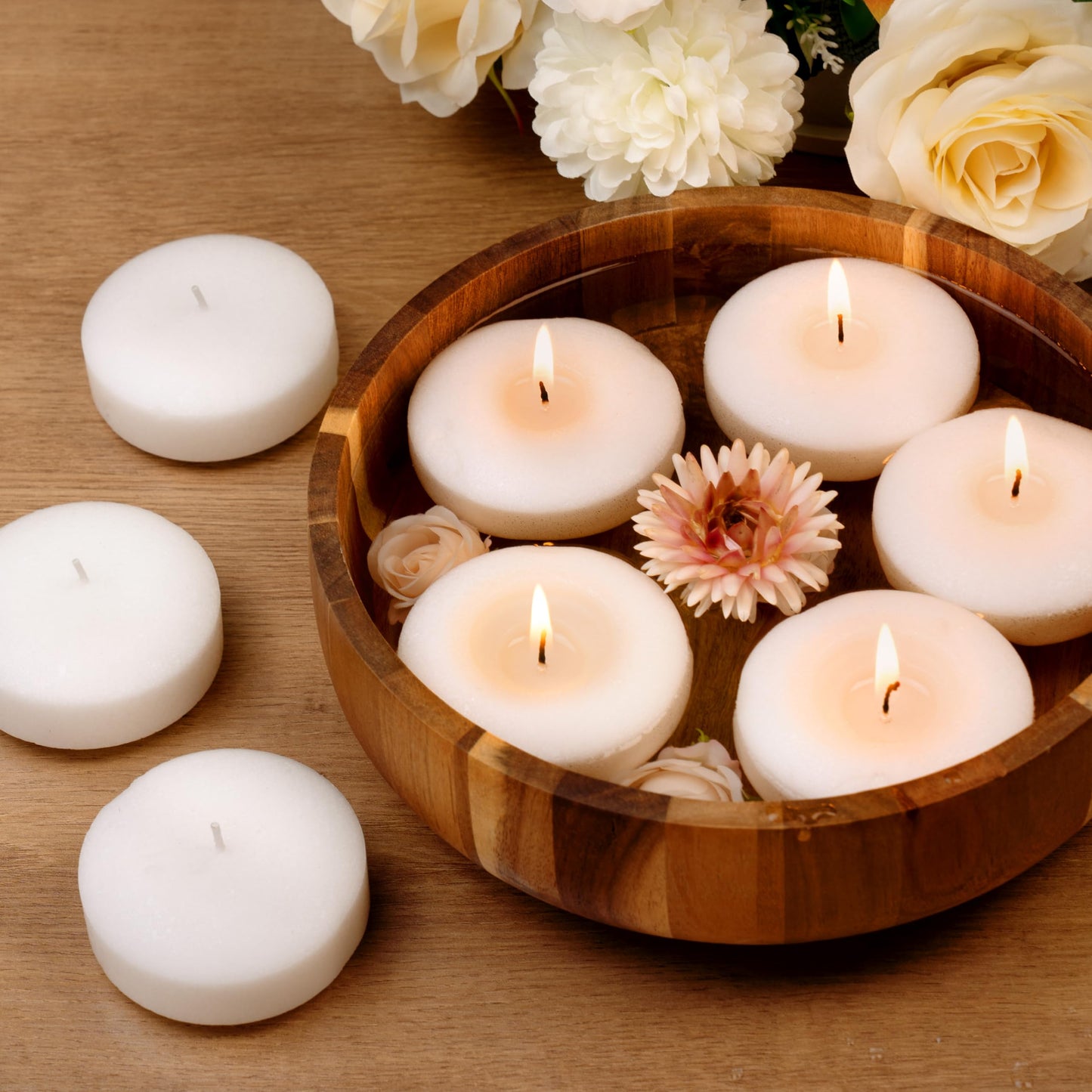 Auralome White Floating Candles 3-Inch - 12 Pack Water Floating Candle Long Burning Candle Set Unscented Candles Floating for Centerpieces Wedding Dinner Thanksgiving Party Home Decor