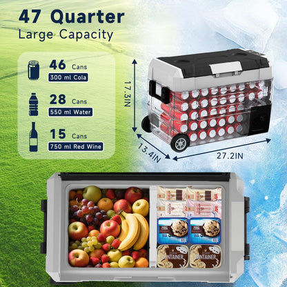 AS 12 Volt Refrigerator 47 Quart Car Fridge Portable Freezer Compressor Cooler APP Control, Electric Cooler -4℉~68℉, 12/24V DC 110~240V AC, Portable Freezer for Camping, Travel, Boat