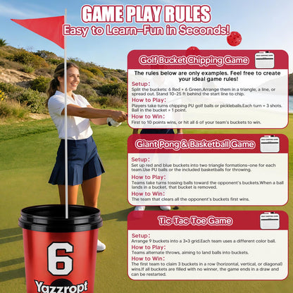 Yazzropt Giant 3-in-1 Outdoor Backyard Party Game Set – Bucket Golf, Yard Pong Basketball & Toss Games – Large Outdoor/Indoor Lawn Games for Adults & Families, Beach & Camping
