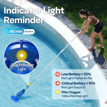 VIVOHOME Handheld Pool Vacuum 1110GPH Suction Cordless Pool Cleaner 40W Powerful Motor Long-Run 60min Battery, Adjustable 9.12FT Pole for Above Ground & In-Ground Pools, Spas - Blue