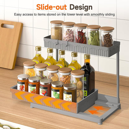 Sevenblue Multi-Purpose Under Sink Organizer - L-Shaped Pull-Out Cabinet Storage for Bathroom & Kitchen (Grey, 12.85 Inch)