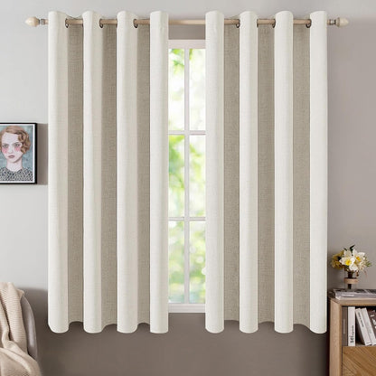 MIULEE Linen Curtains - 100% Blackout Thermal Insulated Drapes | Beige, 52x45 Inch (2 Panels)