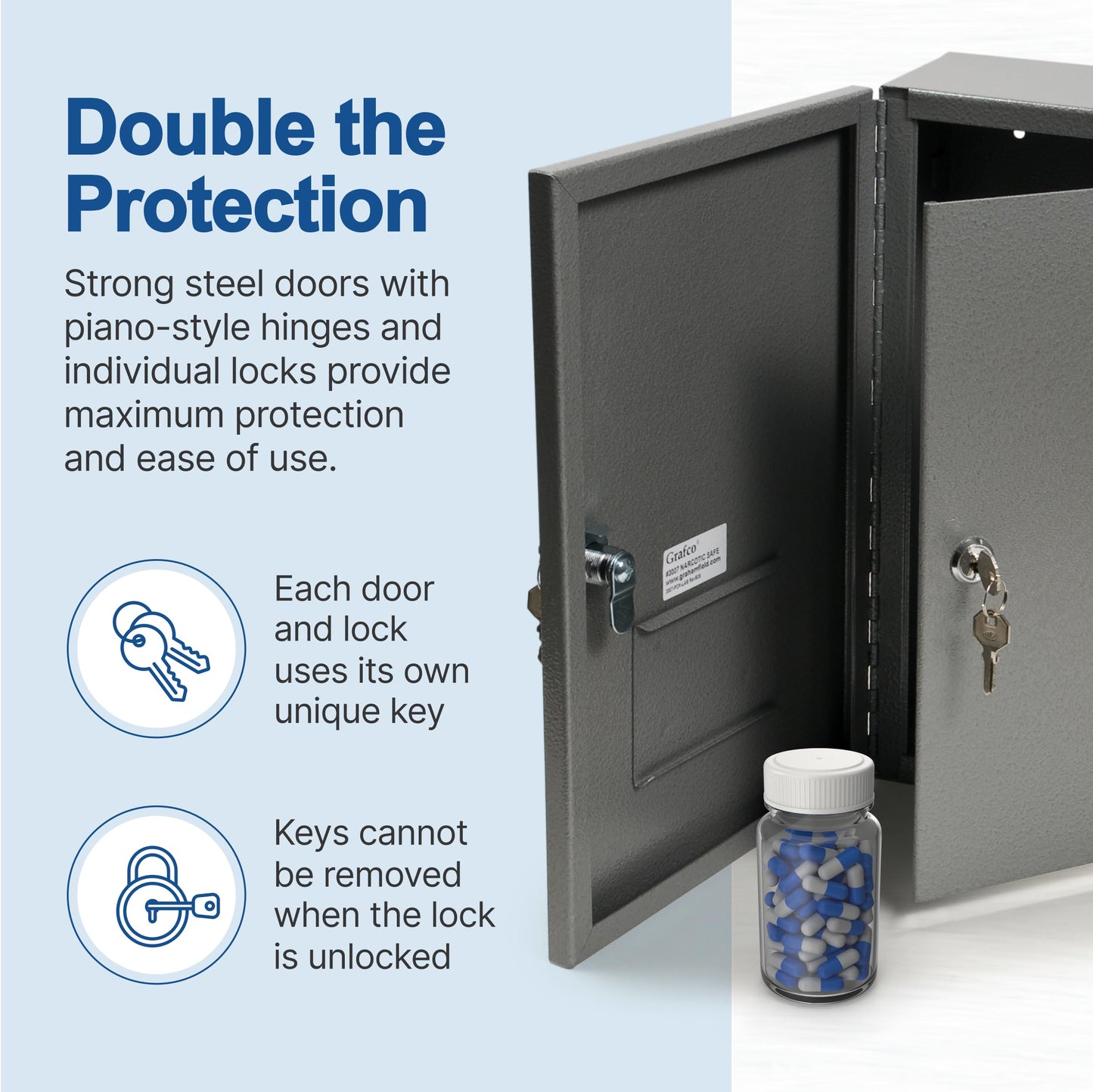 Graham-Field Locking Medicine Cabinet - Safe Narcotic, Drug & Medical Storage - Steel Double Doors & Locks