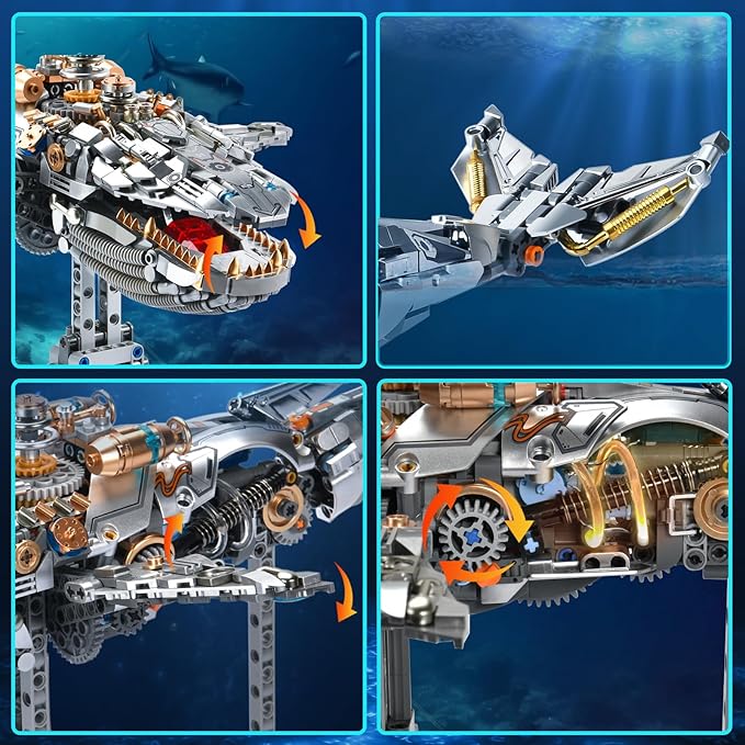 Mechanical Whale Building Set for AdultsOcean Fish Animal Model Toys with Lights for Home Office DecorBuilding Blocks Gift for Teens 14+(1388PCS)