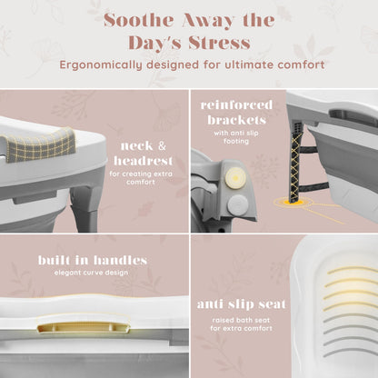 Portable Bathtub for Adult- Extra Large 56" Foldable Collapsible tub. Ergonomically Designed for the Ultimate Relaxing Soaking Bath, Ice Bath. Ideal for Small Spaces, Quick, Effortless Folding Bathtub