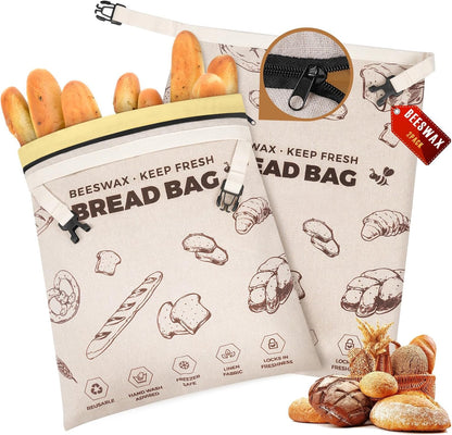 YARRAMATE Beeswax Bread Bags - Reusable Linen Food Storage for Fresh Homemade Sourdough | Large 17x13" (Brown, 2 Pack)