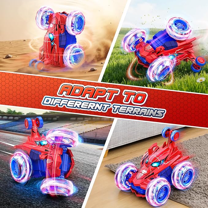 Spider remote control car rc cars toysCool rechargeable stunt rc car with 360 flips 4WD wheel with bright lightFun outdoor toys gifts for kids birthday or Chritmas age 4 5 6 7 8 9 10 11 12 years old