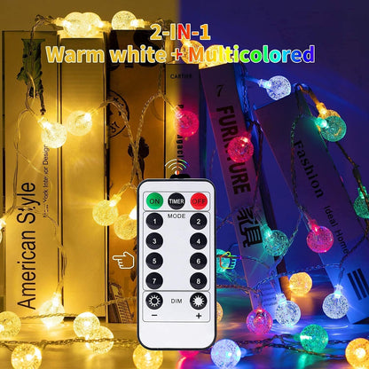Minetom Crystal Globe String Lights - 33 Ft 100 LED Waterproof Fairy Lights with Remote & Timer | Warm White for Bedroom, Patio & Party Decor