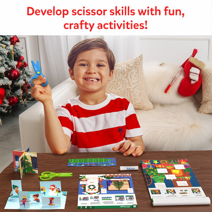 Skillmatics Scissor Skills Activity Book - Snip Snip Christmas, 25 Fun Cutting & Creative Activities for Preschoolers, 2 Child-Safe Scissors, Felt Craft Kit, Gifts for Kids Ages 3, 4, 5, 6, 7