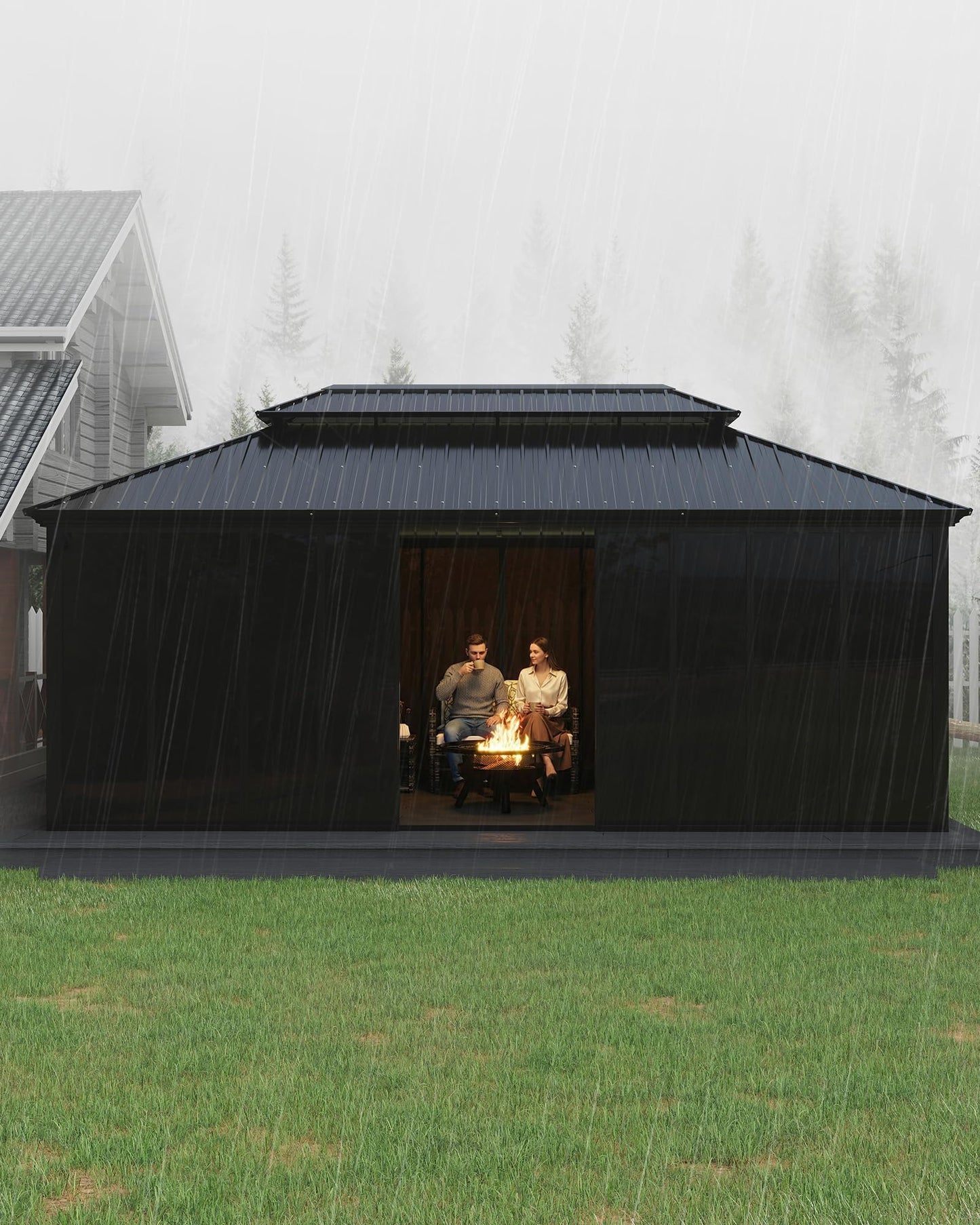 GAOMON 12x20 ft Permanent Hardtop Gazebo Sunroom, Enclosed Gazebo with Floor-to-Ceiling Sliding Doors, All-Aluminum Alloy Frame, Screen Outdoor Room Solarium for Backyard, Patio, and Deck