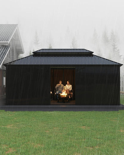 GAOMON 12x20 ft Permanent Hardtop Gazebo Sunroom, Enclosed Gazebo with Floor-to-Ceiling Sliding Doors, All-Aluminum Alloy Frame, Screen Outdoor Room Solarium for Backyard, Patio, and Deck