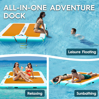 AWEMUFA 10ft x 6ft Inflatable Floating Dock, Inflatable Dock Floating Platform, Inflatable Raft Island with Non-Slip PVC Surface, Floating Mat Lake Floats for Pool Beach Ocean