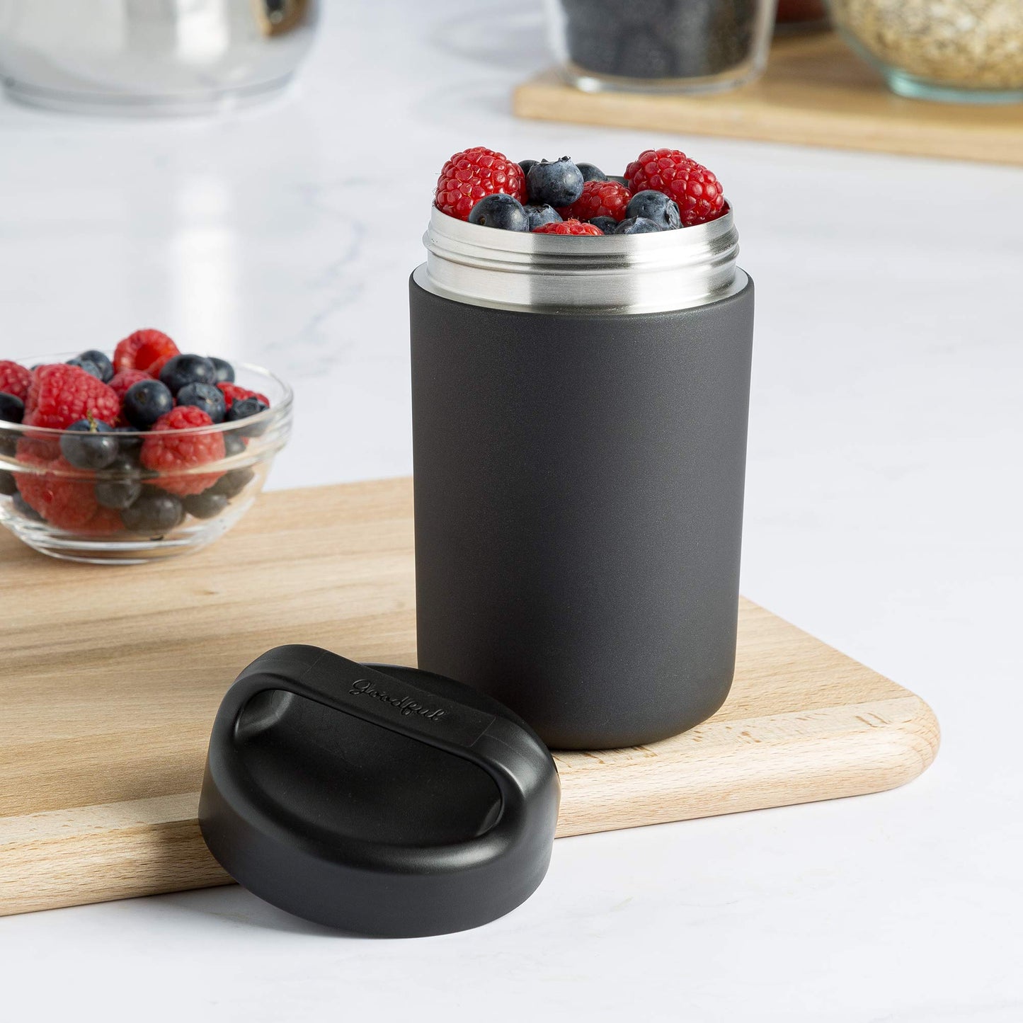 Goodful Stainless Steel Food Jar, Vacuum Sealed | Double Wall | Carry Handle Lid | Gray | 16 Ounces, Pack of 6