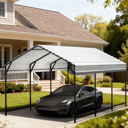 VOYSIGN Metal Carport Heavy Duty 10x15ft Outdoor Galvanized Steel Car Port, Vehicle Canopy Garage Shade, Multi-Use Shelter for Car, Boat, Tractors & Outdoor Storage
