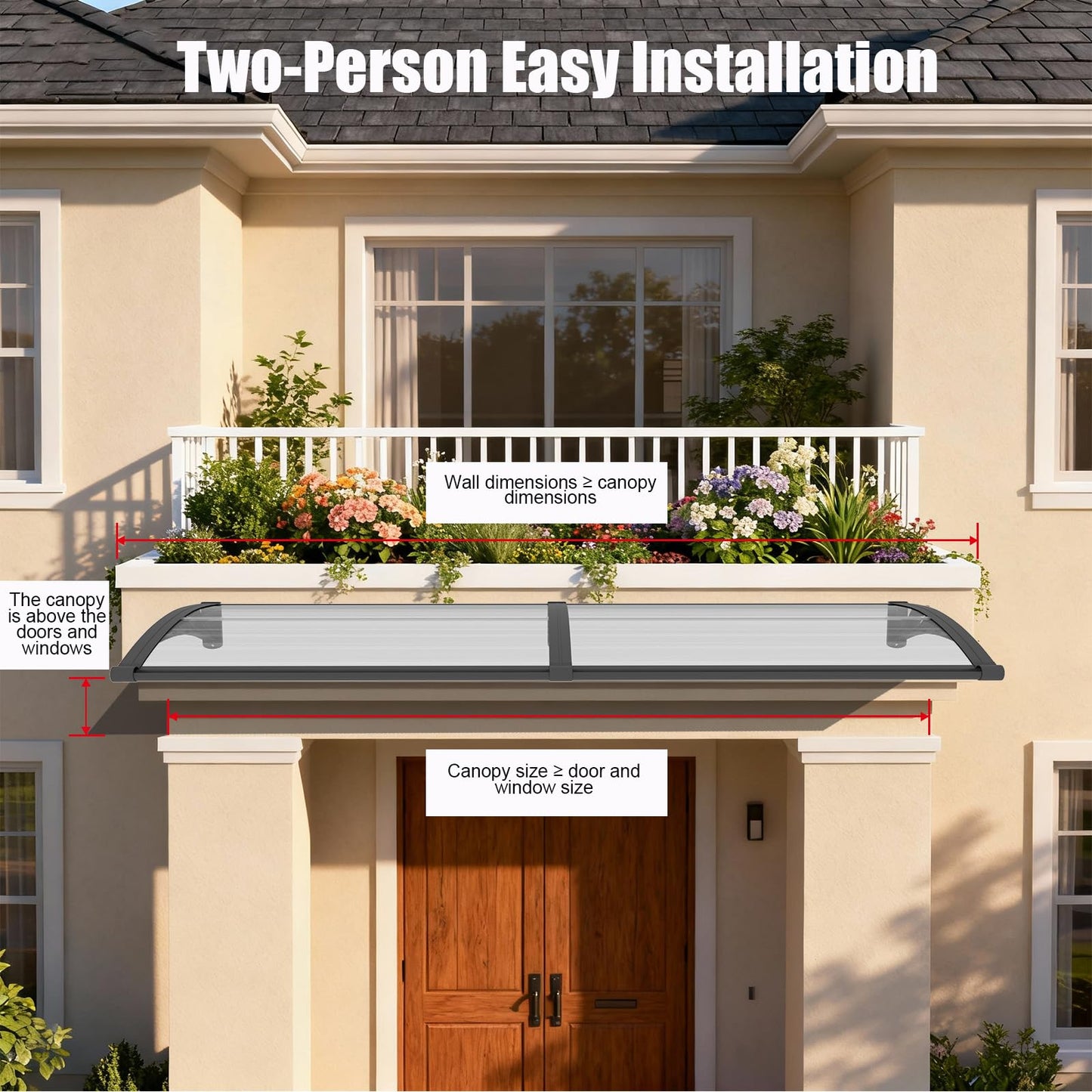 JYJNHOME Window and Door Awning Exterior,40x60 Inch Polycarbonate Spliced Outdoor Overhang Canopy with Drainage,UV/Rain/Snow/Sunlight Protection,Awnings for Outside,Patio,Porch,Deck,House Entrance