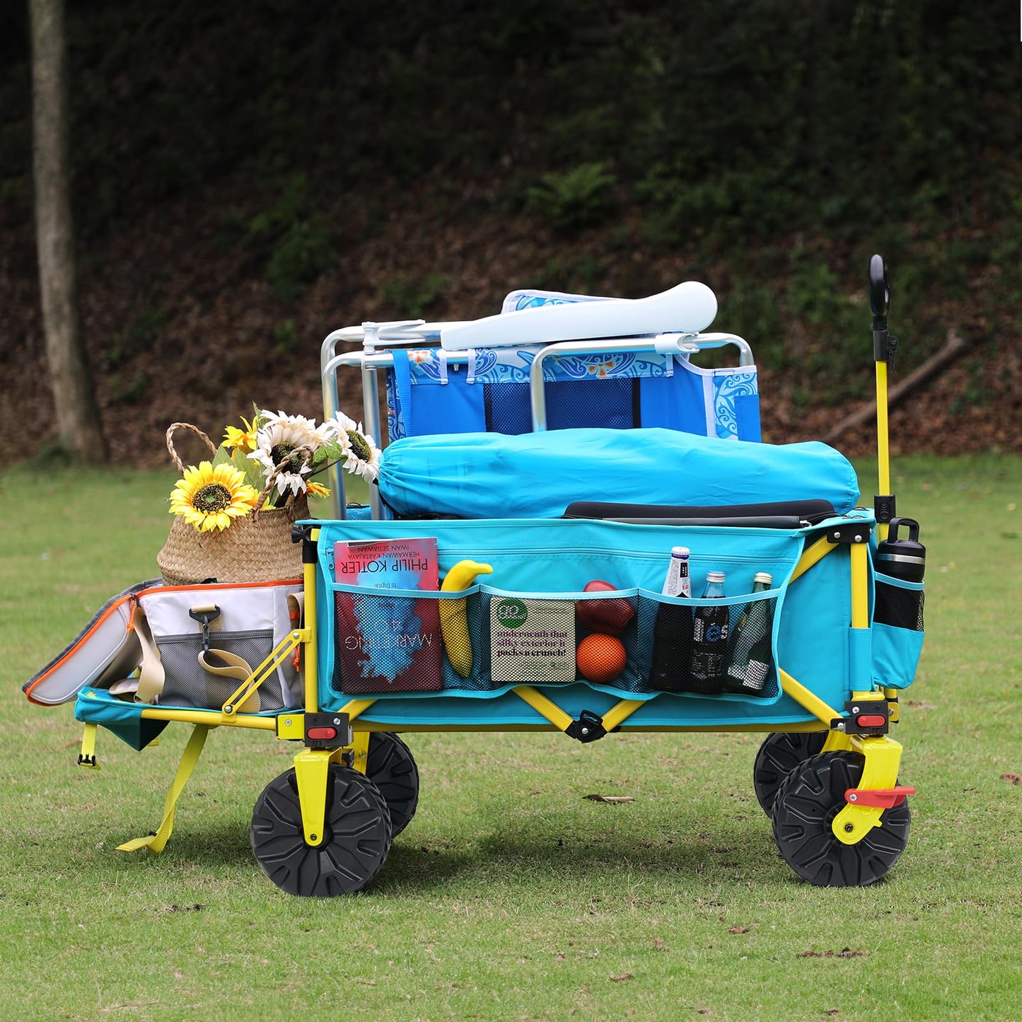 Old Bahama Bay 300lbs Extra Long 49" L Beach Wagon with Big Wheels with Brake for Sand, Collapsible Utility Beach Cart Heavy Duty Folding Wagon,Ideal for Outdoor Sand Camping Garden Pet