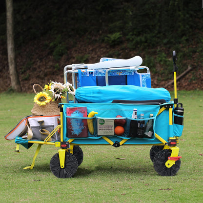 Old Bahama Bay 300lbs Extra Long 49" L Beach Wagon with Big Wheels with Brake for Sand, Collapsible Utility Beach Cart Heavy Duty Folding Wagon,Ideal for Outdoor Sand Camping Garden Pet