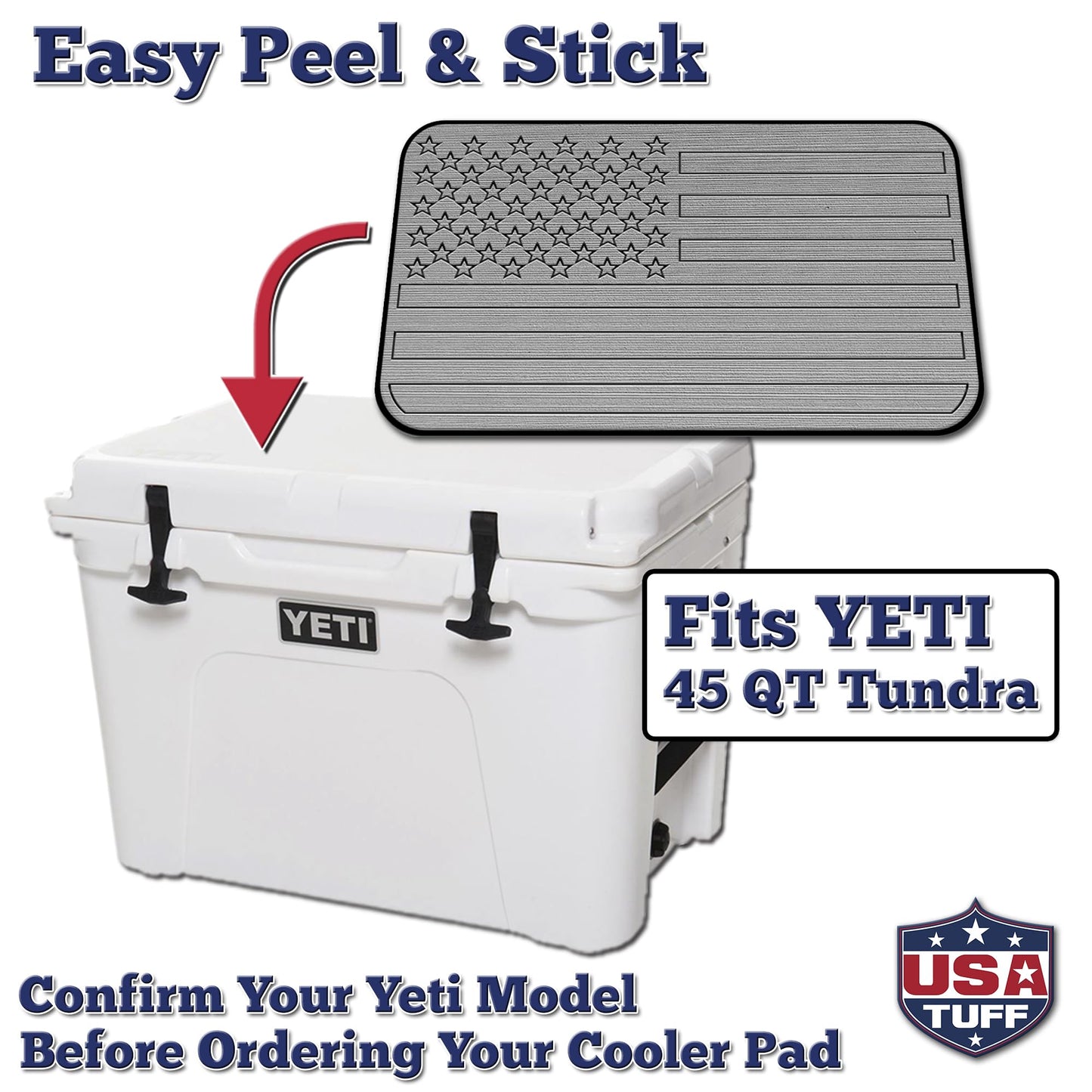 USATuff SeaDek EVA Mat Cooler Pad fits YETI 45 Tundra | Peel & Stick Application | Non Slip Comfort Accessories - US Flag (StormGray-Black)