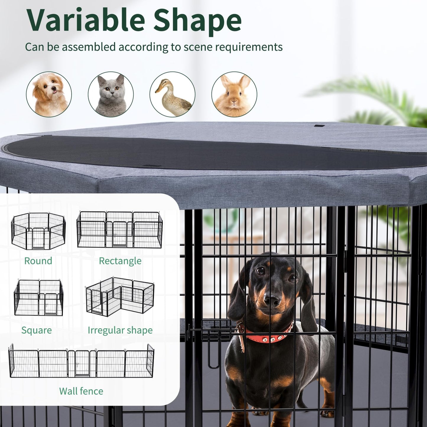 PETIME Dog Playpen,Metal Exercise Puppy Pen Heavy Duty Kennels Yard Fence Indoor/Outdoor 22" W x 24" H 8 Panels Dog Cage with Octagon Top Cover and Bottom Pad