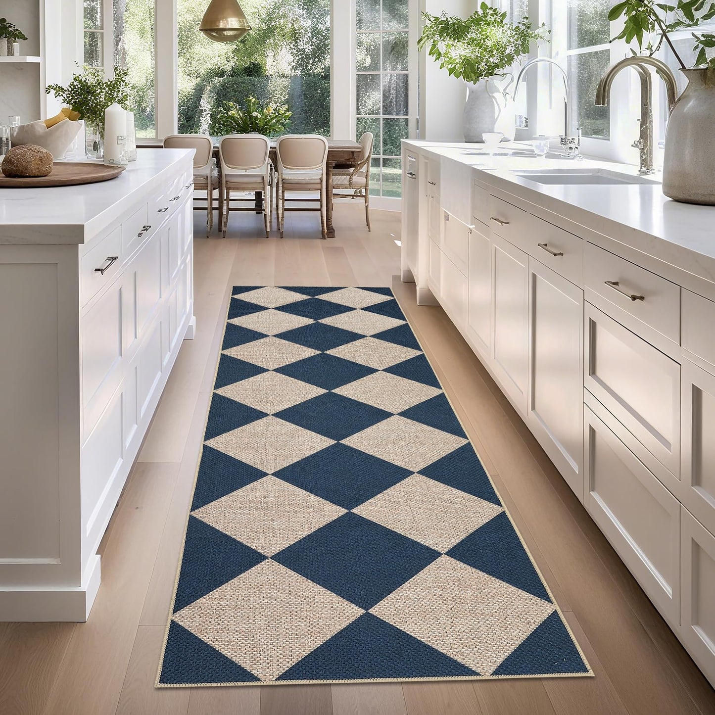 GarveeHome Easy Jute 8x10 Area Rugs for Living Room Checkered Rugs Machine Washable Non-Slip Backing Indoor Outdoor Carpets for Farmhouse Dining Room Nursery Patio Navy Blue