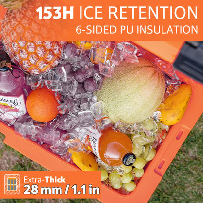 Naturehike 38 QT Wheeled Cooler, 6-Side PU Insulation Ice Chest 153-Hour Ice Retention, Rolling Hard Cooler Holds 45 Cans, 220 lb Seat, All-Terrain Wheels for Camping & Beach