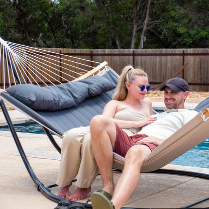 SUNCREAT Double Hammock with Curved Spreader Bar, Hammock with Stand Included 2 Person, Patent Pending, Dark Gray