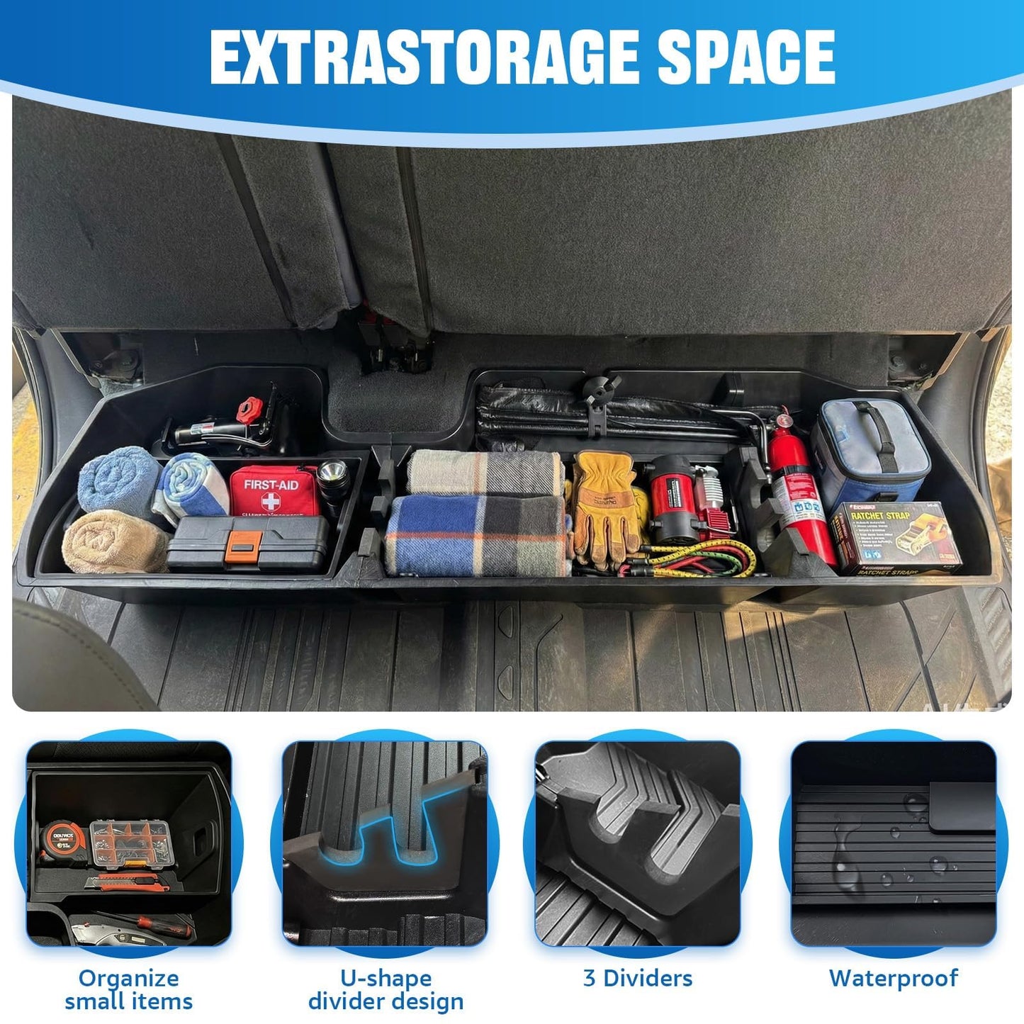 Flyvaroo Underseat Storage for 2019-2026 Chevy Silverado 1500 Crew Cab, Divider Under Seat Storage Box for 2020-2026 Silverado/Sierra 2500HD 3500HD Double Cab & Crew Cab with Mesh Pocket & Inner Bin