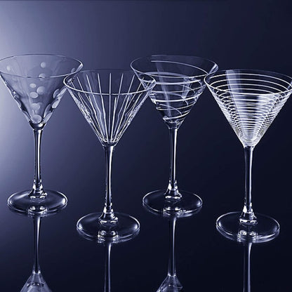 Mikasa Cheers 10-Ounce Martini Glasses, Fun Etched Designs, Durable Clear Glass Cocktail Glassware, Set of 4, Perfect for Entertaining and Gifting