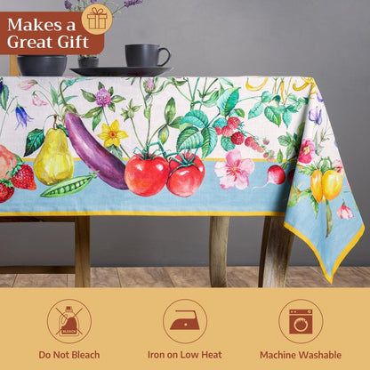 Maison d' Hermine Table Cloth Rectangle Table 100% Cotton 70 x 90 Inches Tablecloth Reusable Decorative for Dining Kitchen Room Farmhouse Home Gifts for Mothers Day Spring Summer - Giverny
