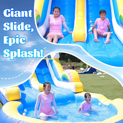 Commercial Water Slide for Adults (Double Slides&Big Splash Water Pool),100% PVC 24ft(L) Adult Inflatable Water Slide with Blower Great for Outdoor Summer Fun,Backyard Party-24x11x12ft