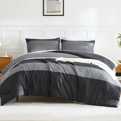 Litanika Comforter King Size Set Black White Grey - 3 Pieces Lightweight Bedding Comforter Set, Fluffy Down Alternative Comforter (1 Comforter, 2 Pillowcases)