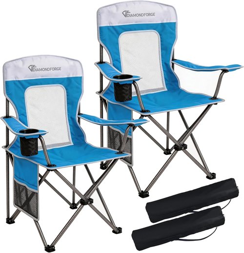 DIAMONDFORGE High Back Camping Chair - Portable Folding Design with Cup Holder & Side Pocket | 300LBS Capacity