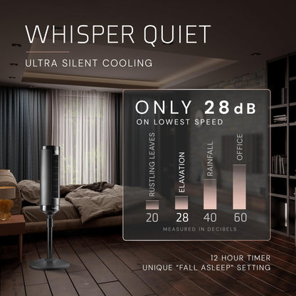 Lasko Elevation Tower Fan for Bedroom, Office, and Living Room - 42”-54” Adjustable Height Cooling with 31 ft/s Airflow and 90° Oscillation- Quiet 28 dB Operation - Remote Control - Black