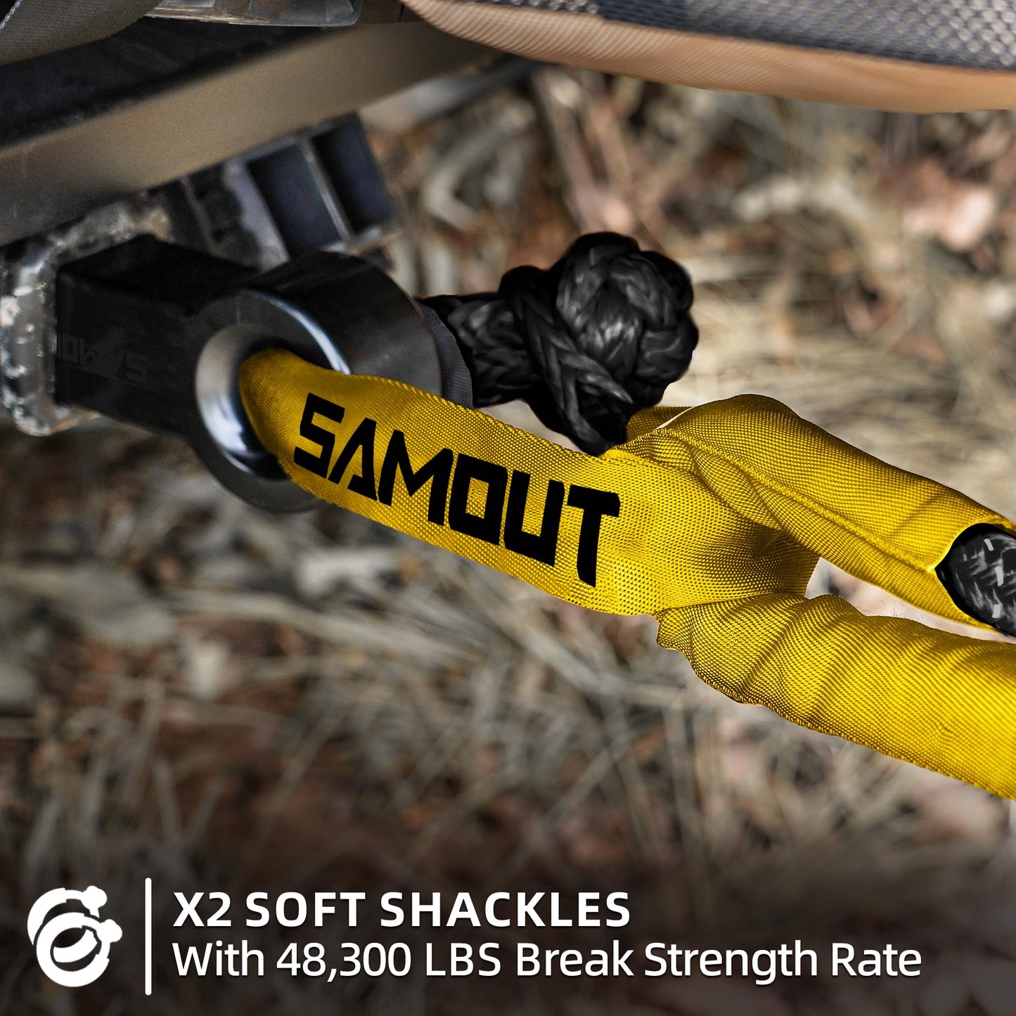 SAMOUT Kinetic Reflective Recovery Rope (48000Lbs 1in x 30ft), Extreme Duty 30% Elasticity Energy Snatch Strap for 4x4 Offroad Vehicle (1in * 30ft Recovery Rope with Soft Shackle)