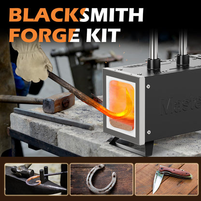 MMasters 2 Burner Propane Forge Kit – Square Mini Gas Forge with Base for Knife Making, Blacksmithing & Farrier Tools