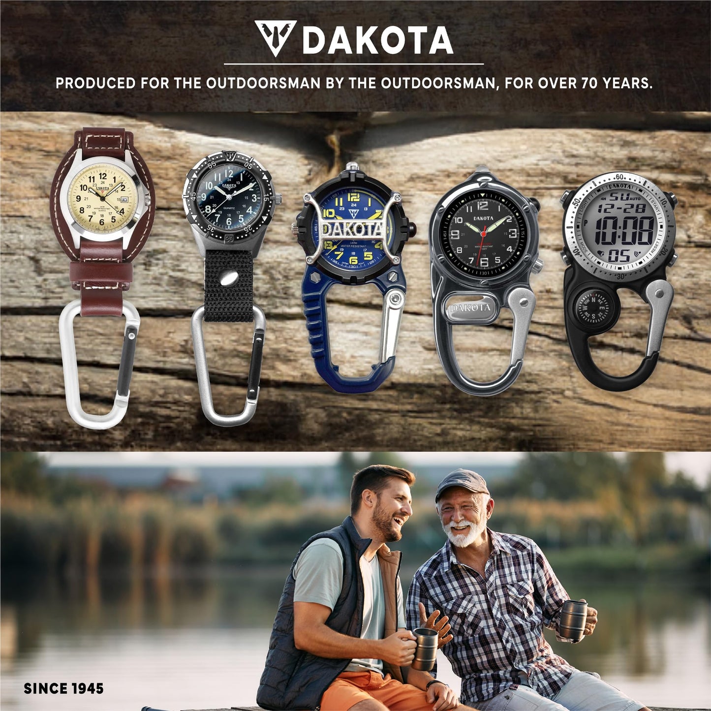 Dakota Flint Clip-On Survival Watch – Outdoor Tool with Flint Fire Starter, LED Flashlight & Bottle Opener – Silver