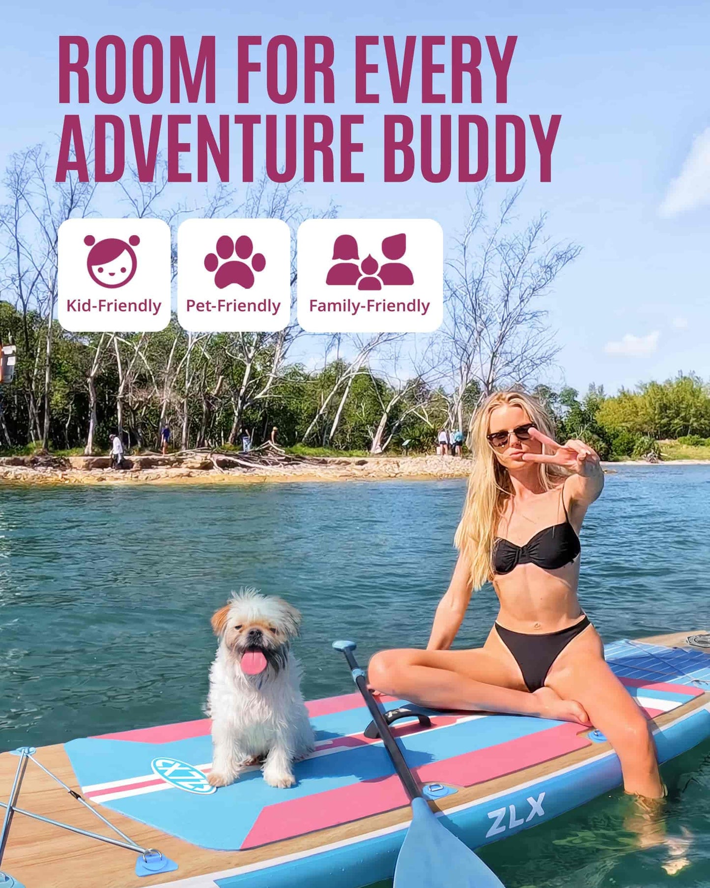 ZLX 11'6"x35" Ultra Wide Inflatable Stand Up Paddle Board | Stable Non-Slip Deck Pad, Unique Fin System, Premium SUP Accessories & Backpack - Upgraded Pump for Adults, All Skill Levels