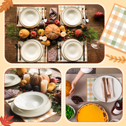 Patelai 50 Pcs Thanksgiving Gingham Paper Placemats 10 x 14 Inch Disposable Scottish Plaid Table Place Mats Checkered Placemat for Thanksgiving Fall Harvest Party Supplies