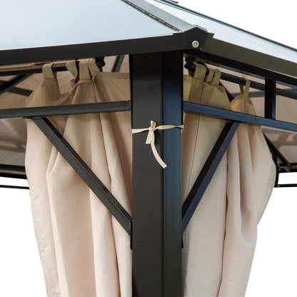 Outsunny 10' x 12' Hardtop Gazebo Canopy with Polycarbonate Roof, Aluminum Frame, Permanent Pavilion Outdoor Gazebo with Netting, for Patio, Garden, Backyard, Deck, Lawn, Black, Beige